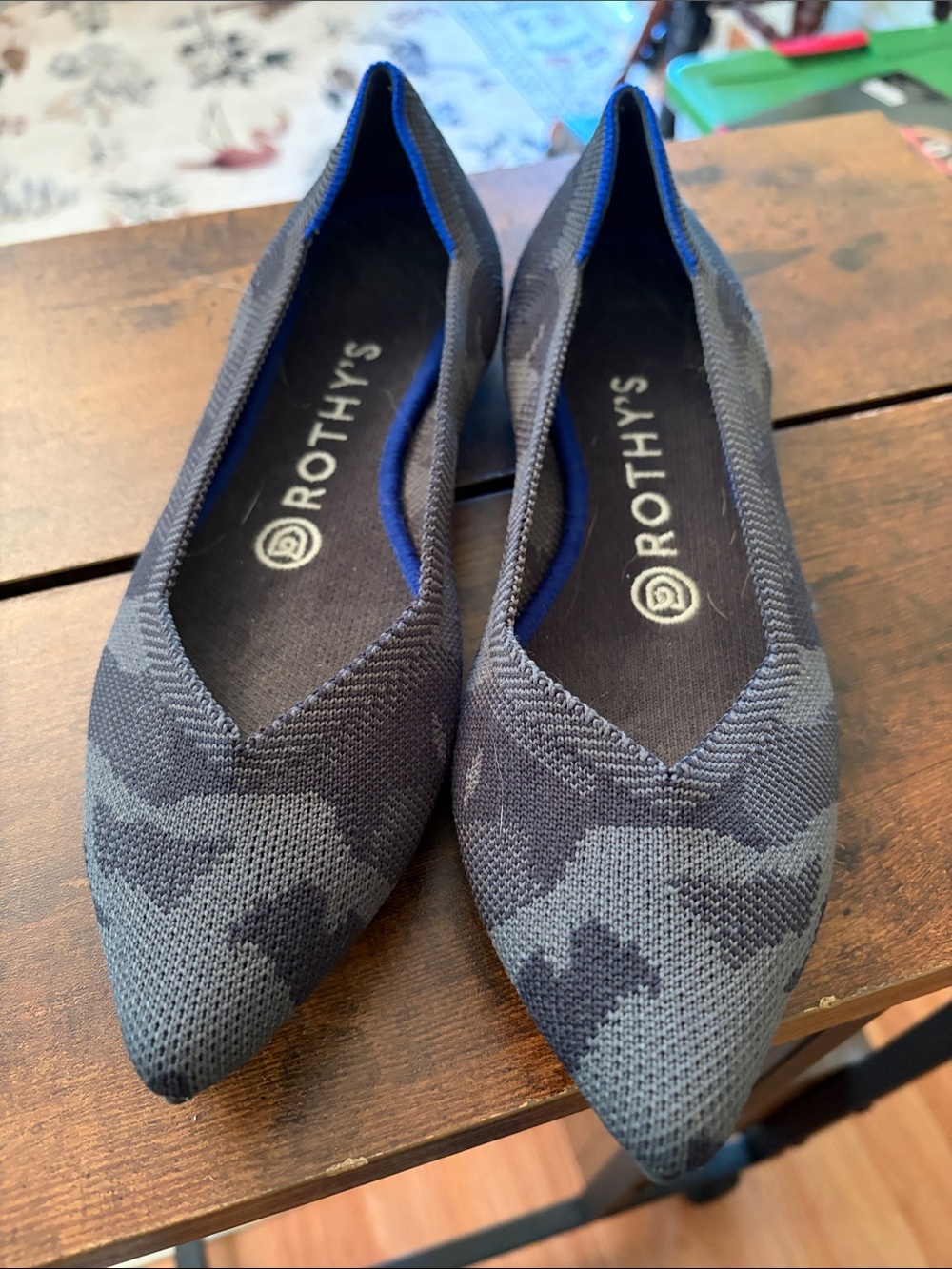 Rothy's Women's Pointed Knit Flats in Navy Camouflage